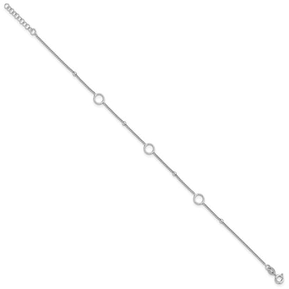 Sterling Silver Rhodium-plated Rings and Beads 9 inch Plus 1 inch Extender - Total 10 inch Anklet