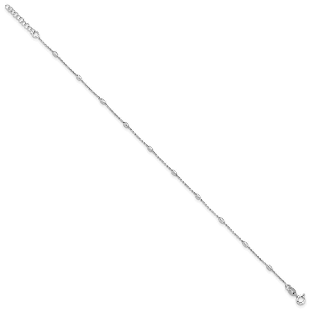 Sterling Silver Rhodium-plated Oval Bead 9 inch Plus 1 inch Extender - Total 10 inch Anklet