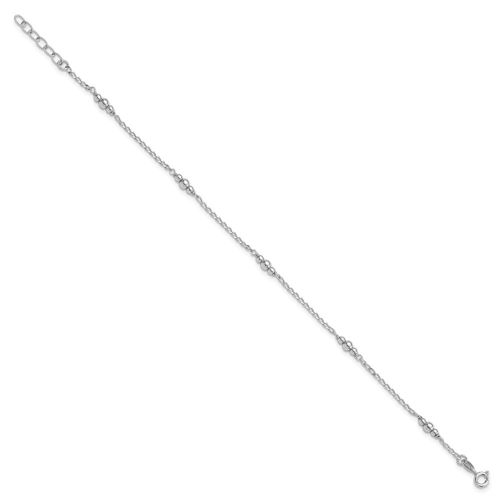 Sterling Silver Rhodium-plated Beads 9 inch Plus 1 inch Extender - Total 10 inch Anklet