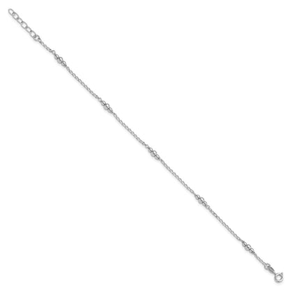 Sterling Silver Rhodium-plated Beads 9 inch Plus 1 inch Extender - Total 10 inch Anklet