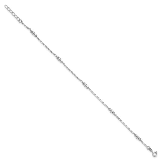 Sterling Silver Rhodium-plated Beads 9 inch Plus 1 inch Extender - Total 10 inch Anklet