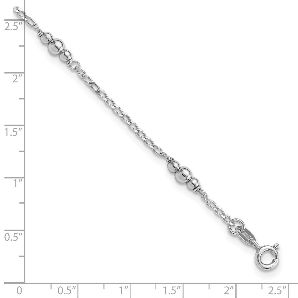 Sterling Silver Rhodium-plated Beads 9 inch Plus 1 inch Extender - Total 10 inch Anklet
