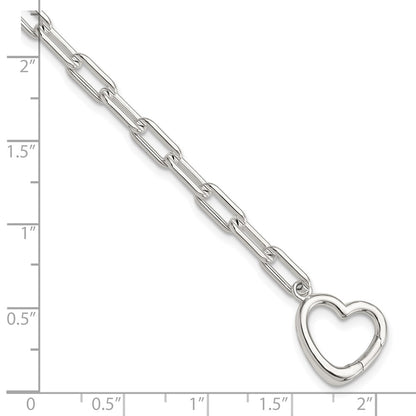 Sterling Silver Open Link 7.25in Heart Clasp Bracelet