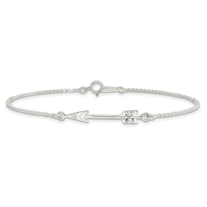 Sterling Silver Polished CZ Arrow Bracelet
