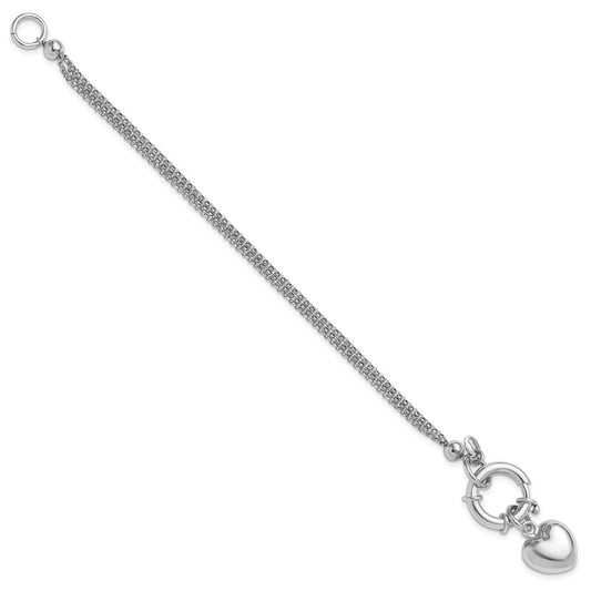 Sterling Silver Rhodium-plated Polished Puffed Heart Dangle Multi-strand 6.5 Inch Bracelet