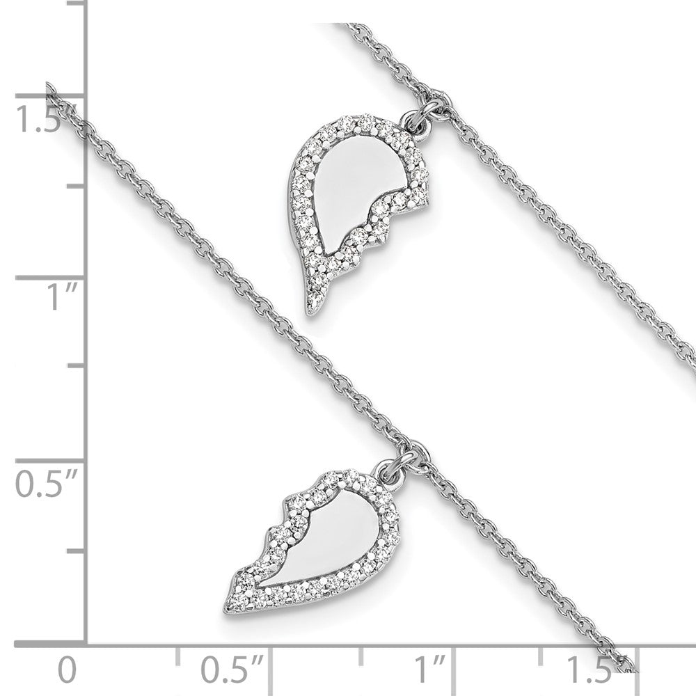 Sterling Silver Rhod-plated CZ Half Heart 7.25in w/1 in ext 2 Bracelet Set