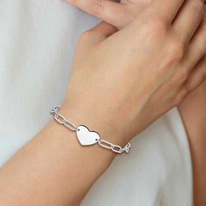 Sterling Silver Rhodium-plated Heart Open Link 7.25in Bracelet