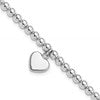 Sterling Silver Rhodium-plated 4mm Beaded Dangle Heart 7.5in Bracelet