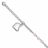 Sterling Silver Rhodium-plated Pink Crystal, White Freshwater Cultured Pearl with Enameled Pink Dangle Heart 6 Inch with 1 Inch Extension Bracelet