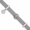 Sterling Silver Rhodium-plated Tree of Life with Clover Dangle Mesh 6.75 inch Bracelet