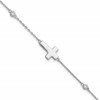 Sterling Silver Rhodium-plated CZ Sideways Cross 7in w/1in ext. Bracelet
