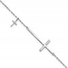 Sterling Silver Rhodium-plated Sideways Cross 7in w/1in ext. Bracelet