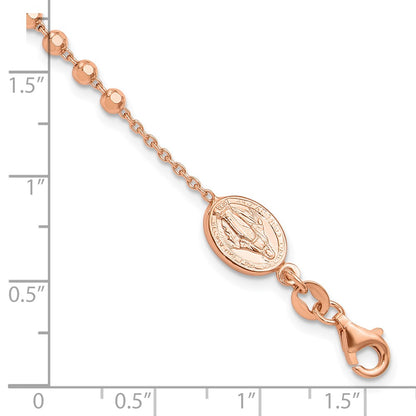 Sterling Silver Rose-tone Rosary Cross 7in w/1in Ext. Bracelet