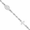 Sterling Silver Rh-plated 6.5in w/1in ext Rosary Bracelet