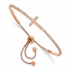 Sterling Silver Rose-tone CZ Sideways Cross Adjustable Bracelet