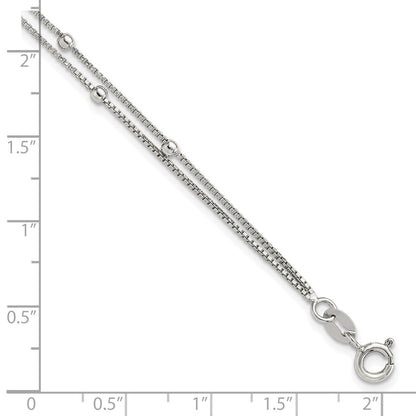 Sterling Silver Rhodium-plated Polished Beaded 2 Strand 7.5in Bracelet