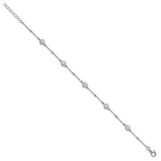 Sterling Silver Rhodium-plated CZ Link 7in w/1in ext. Bracelet