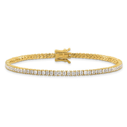 Sterling Silver Gold-tone 3mm Princess Cut CZ 7.75in Tennis Bracelet