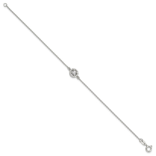 Sterling Silver Rhodium-plated Halo CZ 7.25in Bracelet