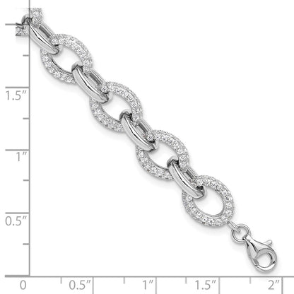 Sterling Silver Rhodium-plated Micro Pave CZ Rolo Link 7.5in Bracelet