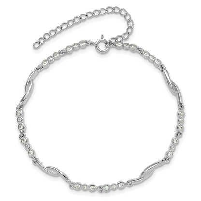 Sterling Silver Rhodium-plated Polished CZ w/2in ext. Bracelet