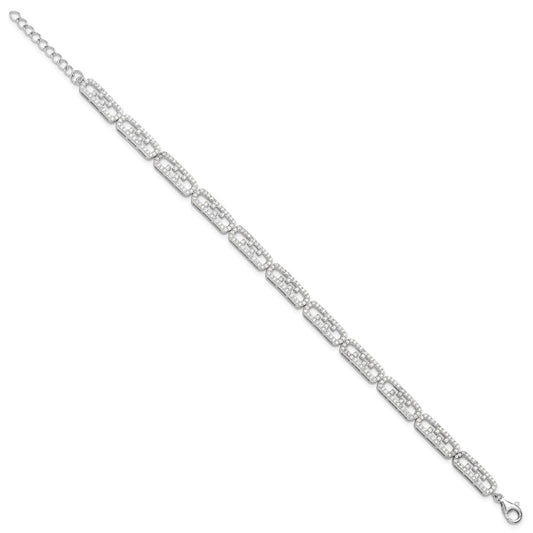 Sterling Silver Rhodium-plated CZ Fancy w/1in ext. Bracelet