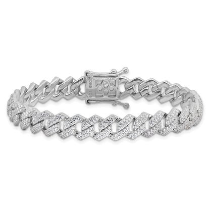 Sterling Silver Rhodium-plated Micro Pav CZ Monaco Link 7.5in Bracelet