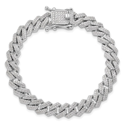 Sterling Silver Rhodium-plated Micro Pav CZ Monaco Link 7.5in Bracelet