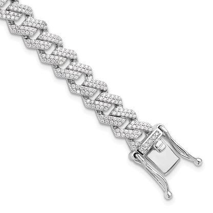 Sterling Silver Rhodium-plated Micro Pav CZ Monaco Link 7.5in Bracelet