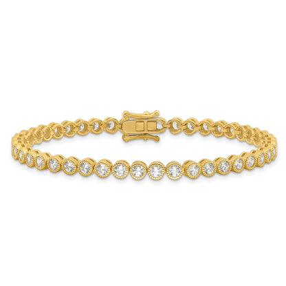 Sterling Silver Gold-tone 4mm Round CZ 7.5in Tennis Bracelet