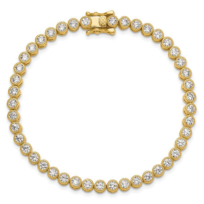 Sterling Silver Gold-tone 4mm Round CZ 7.5in Tennis Bracelet
