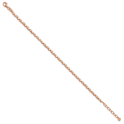 Sterling Silver Rose-tone Polished CZ and Hearts 7in w/1in ext. Bracelet