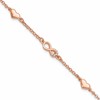Sterling Silver Rose Gold-plated Heart CZ Infinity w/.5in ext. Bracelet