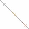 Sterling Silver Rhod-plated Gold/Rose-tone CZ Cross w/1in ext. Bracelet