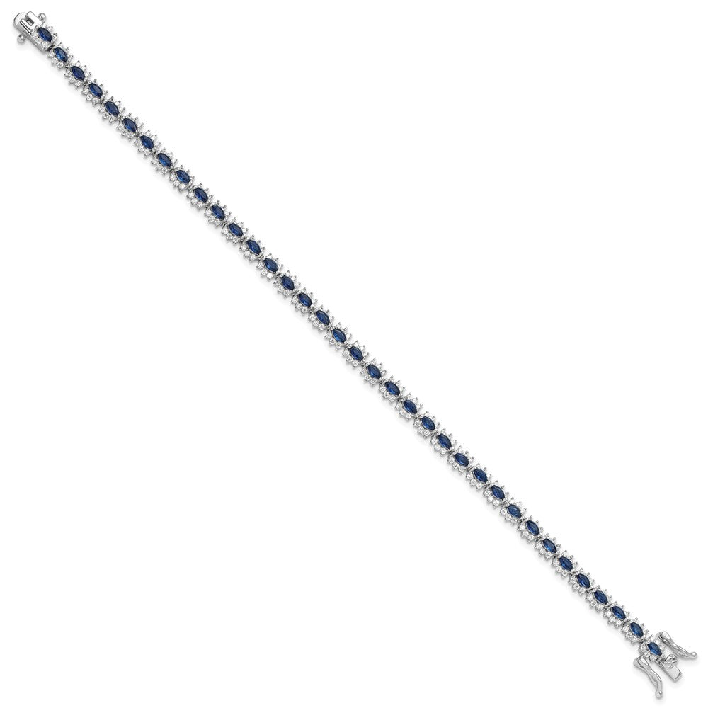 Sterling Silver Rhodium-plated with Blue and White CZ 7.5in Bracelet