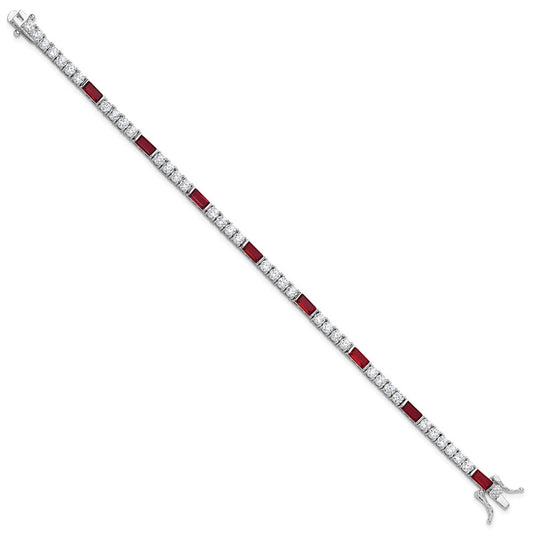 Sterling Silver Rhodium-plated Red and White CZ 7.25in Tennis Bracelet