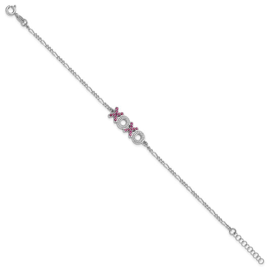Sterling Silver Rhodium-plated X and O CZ 7.25in w/1 in ext Bracelet