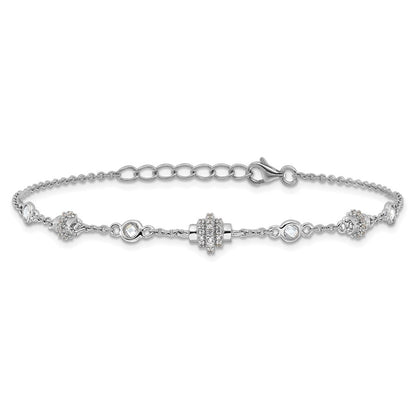 Pure Fire Sterling Silver Rhodium-plated Fancy CZ 7in w/1in ext Bracelet