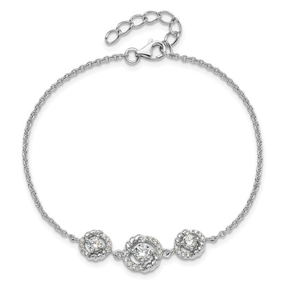 Pure Fire Sterling Silver Rhod-plated Fancy CZ 7in w/1in ext Bracelet