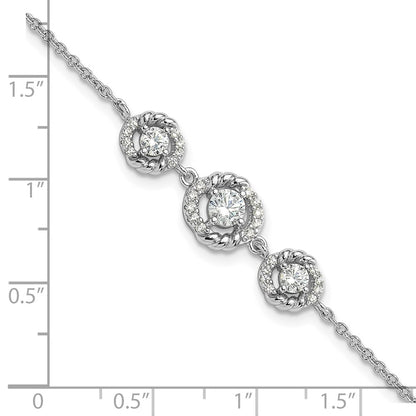 Pure Fire Sterling Silver Rhod-plated Fancy CZ 7in w/1in ext Bracelet