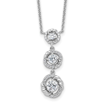 Pure Fire Sterling Silver Rhod-plated Fancy 16in w/2in ext CZ Dangle Neckla