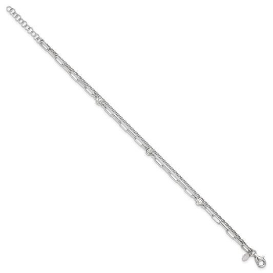 Sterling Silver Rhodium-plated CZ 2 Strand 6.75in w/1in ext. Bracelet