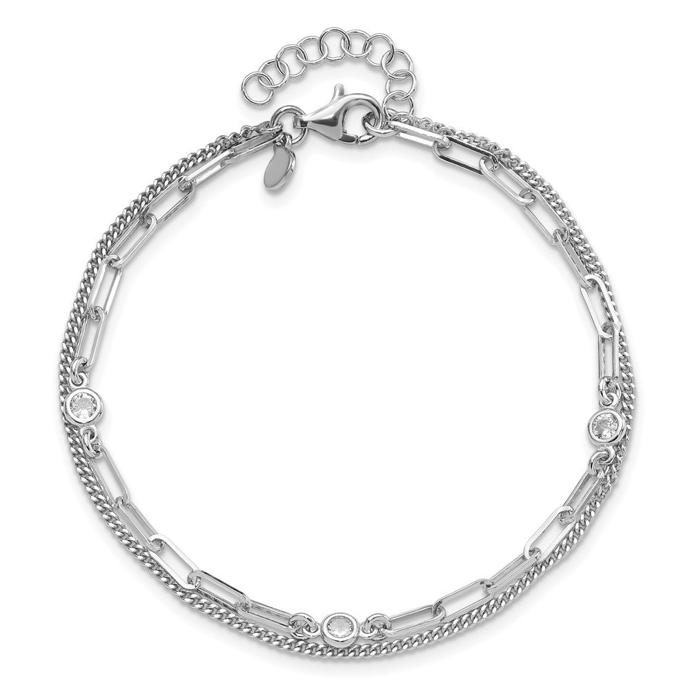 Sterling Silver Rhodium-plated CZ 2 Strand 6.75in w/1in ext. Bracelet