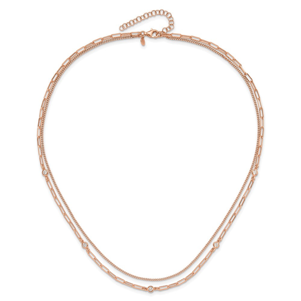 Sterling Silver Rose Gold-plated CZ 2 Strand 17in w/2in ext. Necklace