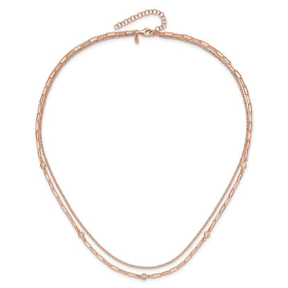 Sterling Silver Rose Gold-plated CZ 2 Strand 17in w/2in ext. Necklace