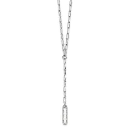 Sterling Silver Rhodium-plated Paperclip Link CZ 16in w/1.75in ext. Necklac