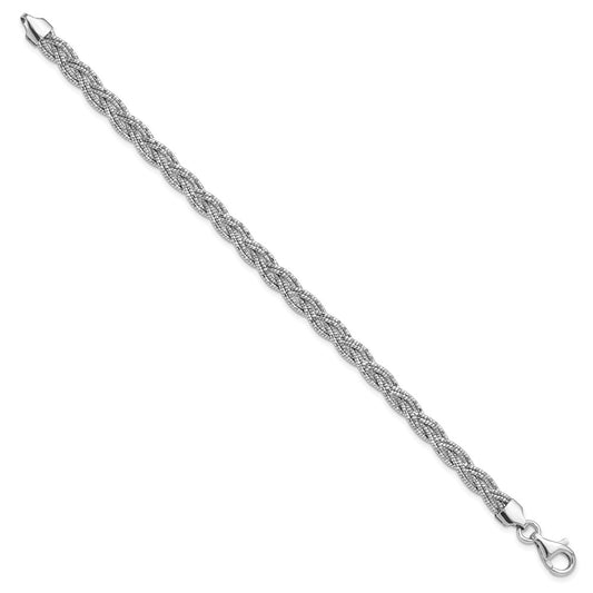 Sterling Silver Rhodium-plated Polished Diamond-cut Braided 7.25 inch Bracelet