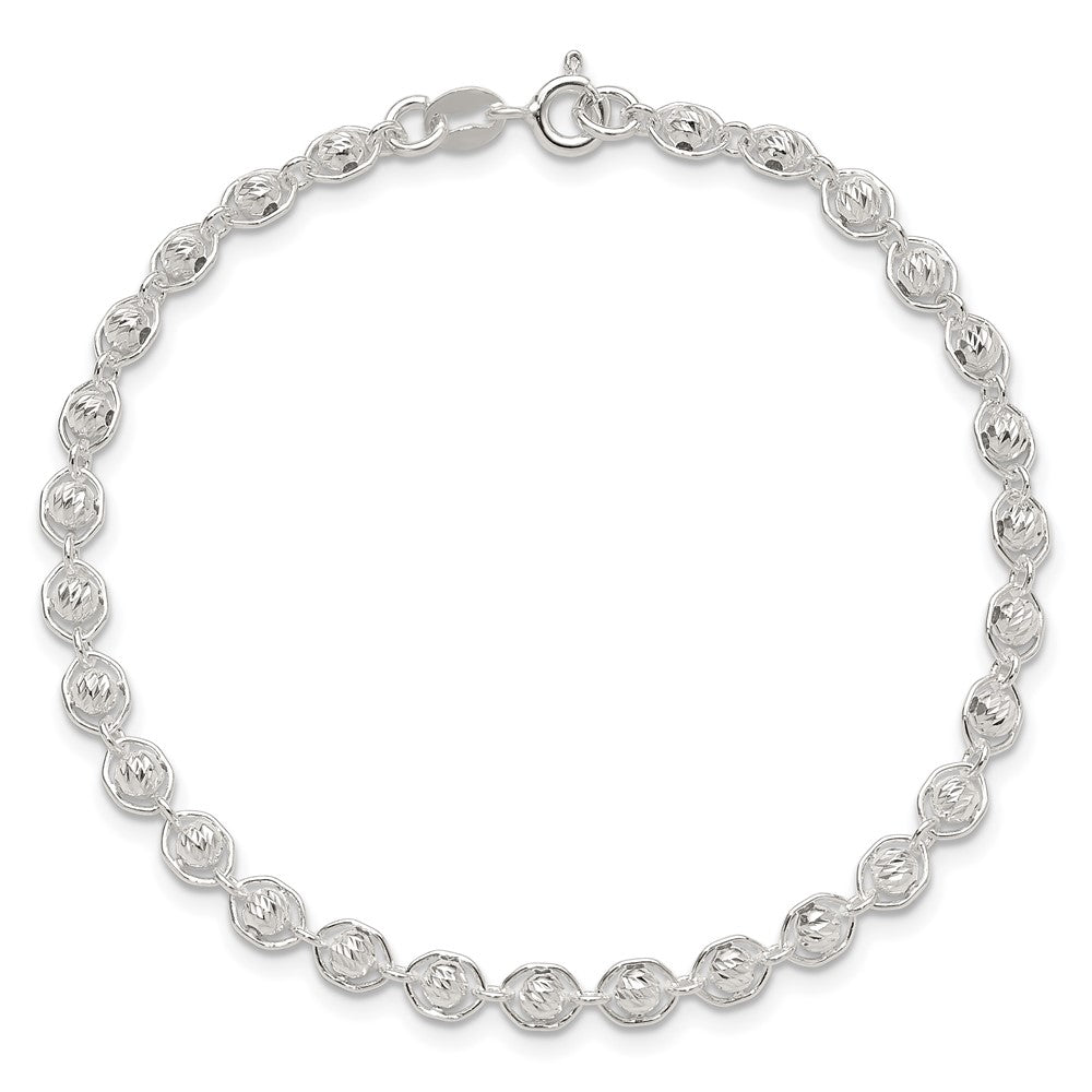 Sterling Silver Polished and Diamond Cut Beaded Bracelet