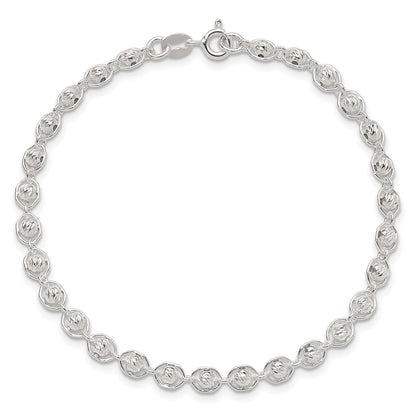 Sterling Silver Polished and Diamond Cut Beaded Bracelet