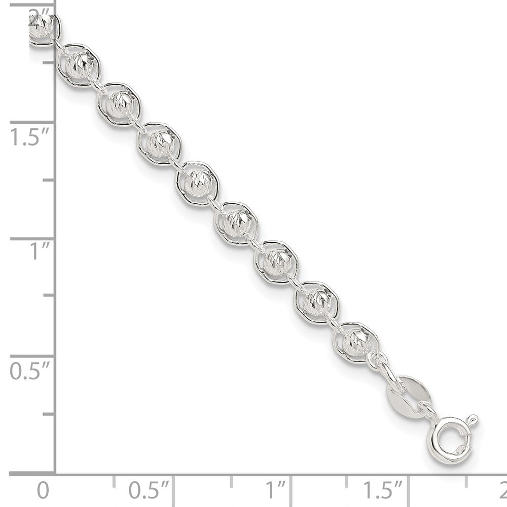Sterling Silver Polished and Diamond Cut Beaded Bracelet